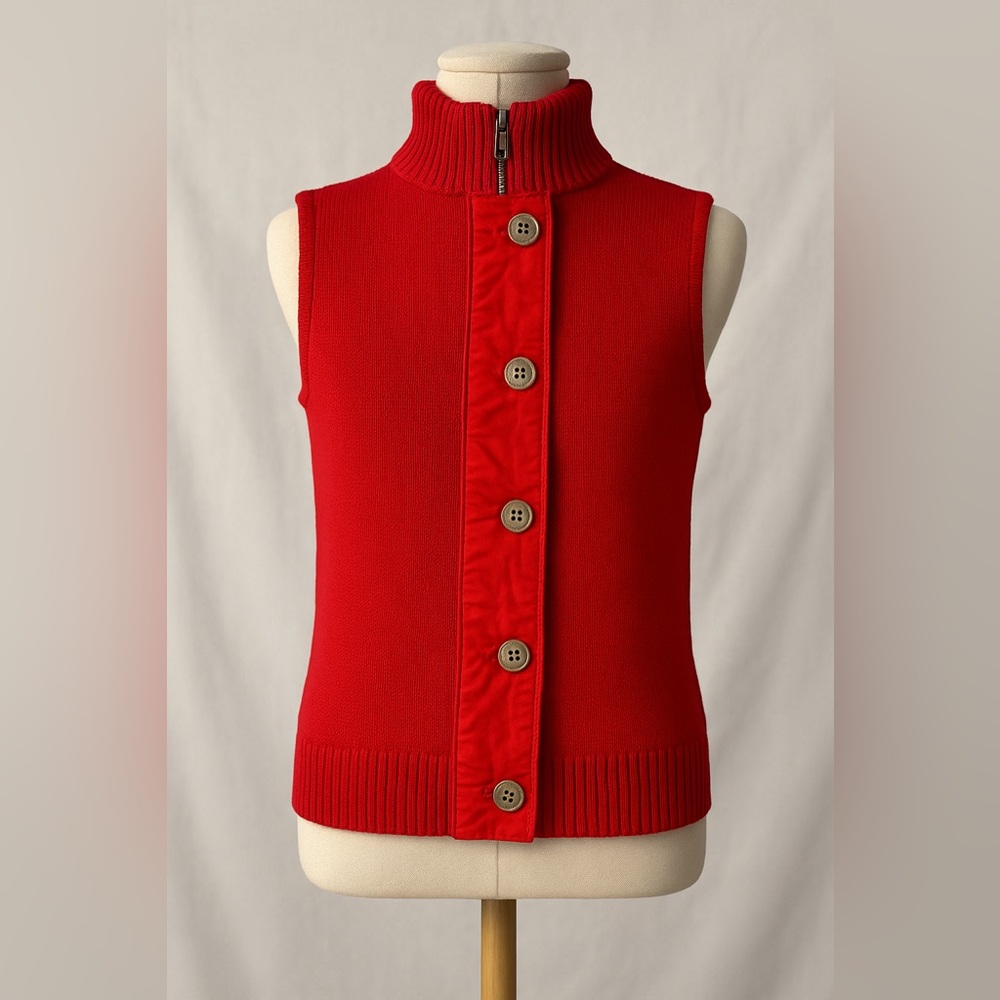 CHAPS Red Knit Button Vest | Women’s M | Preppy Sleeveless Sweater | 100% Cotton